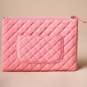Center Stage Quilted Vegan Leather Clutch (Pink)